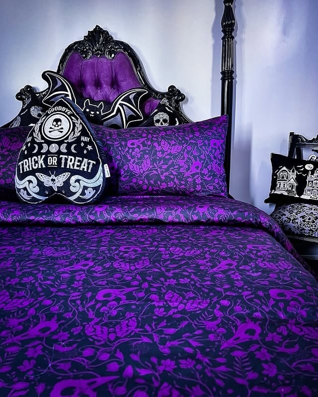 22. Gothic Black and Electric Purple Bedroom - black and purple bedroom ideas