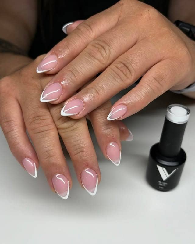 1. Soft Pink Almond French Tip Nails - classy short nail ideas