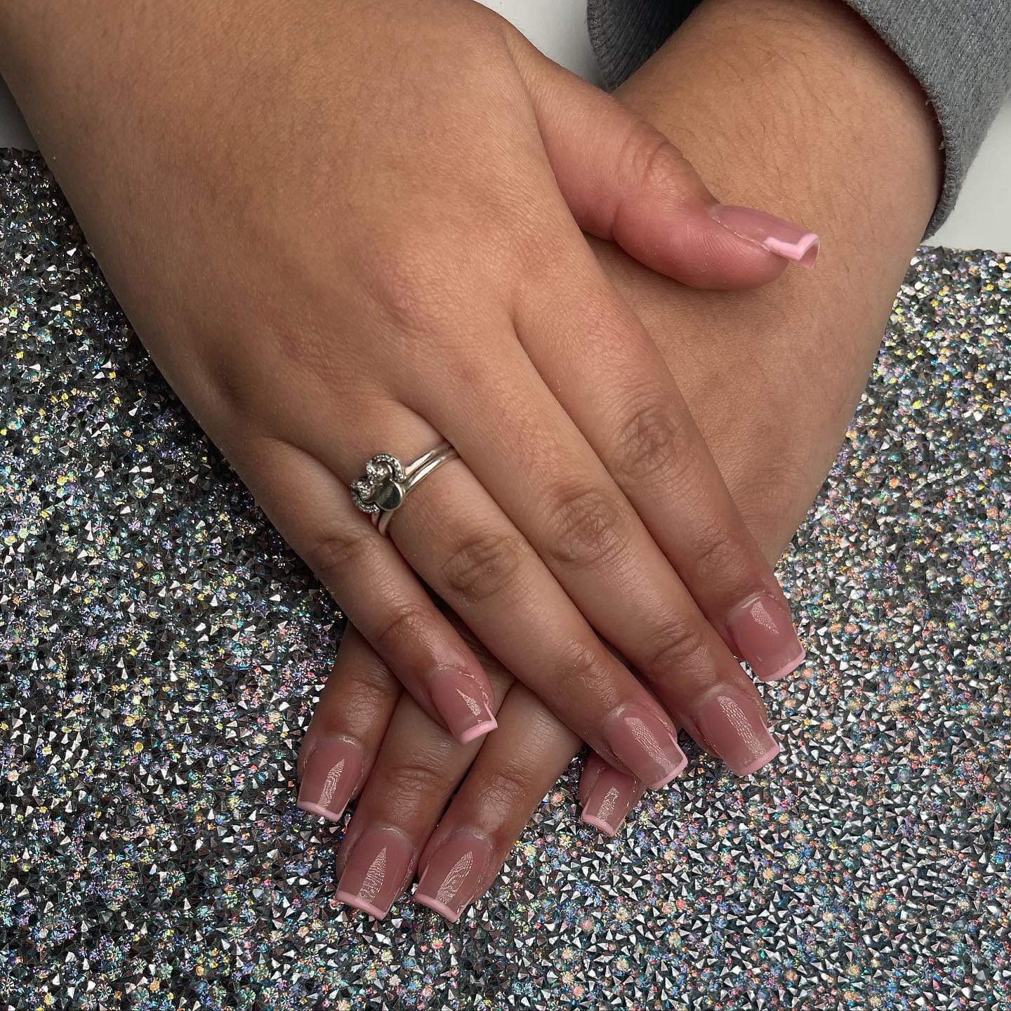 5. Glossy Nude Pink Square Nails - classy short nail ideas