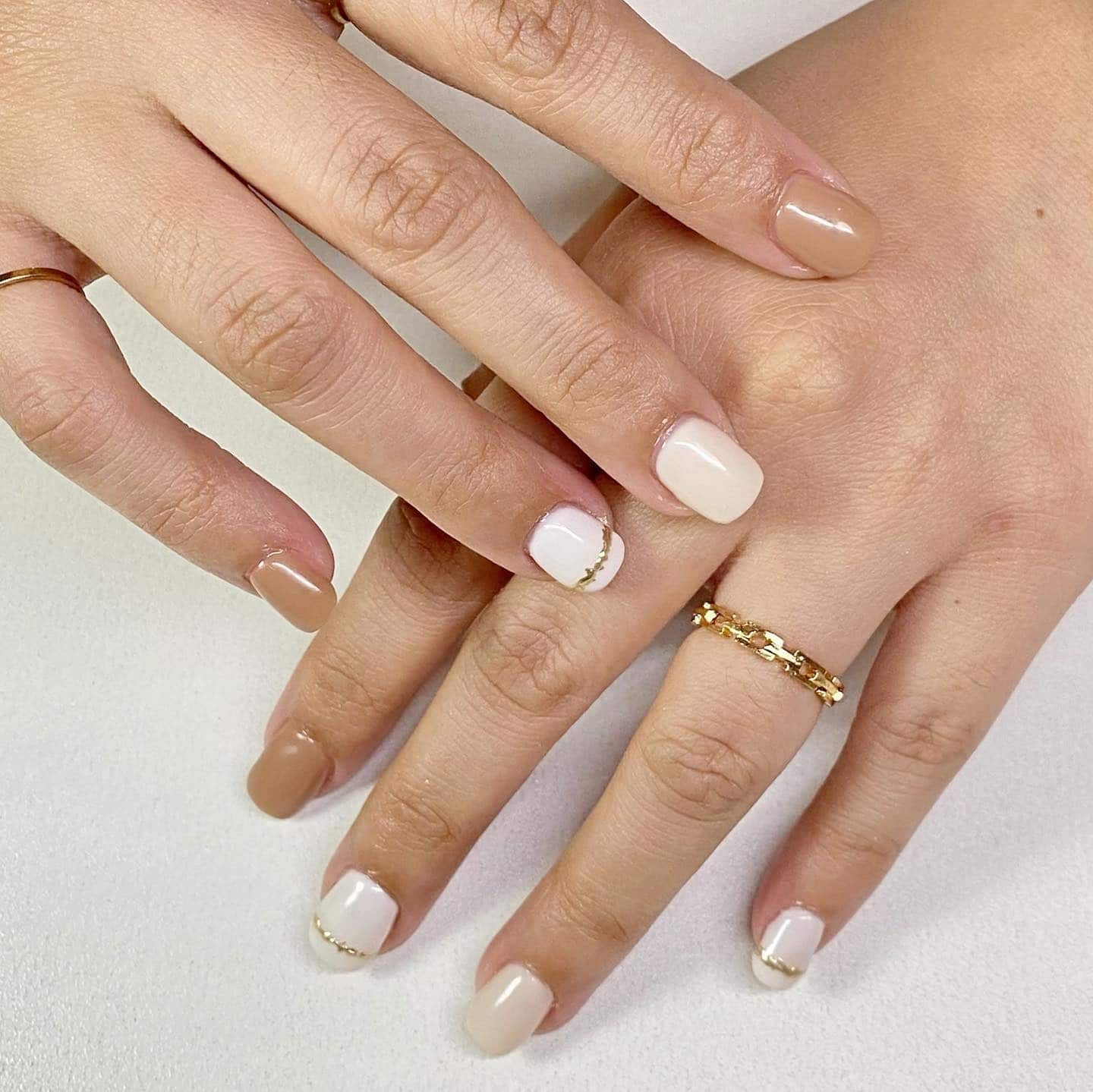 7. Neutral Beige and Cream Short Nails - classy short nail ideas