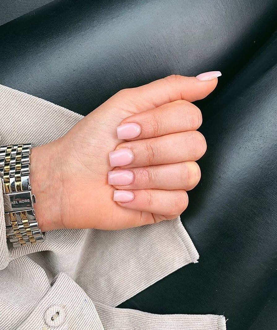 14. Milky Pink Short Square Nails - classy short nail ideas