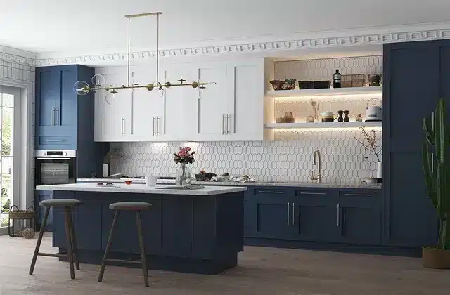 16. Two-Tone Navy Blue And White Kitchen Design - navy blue kitchen ideas