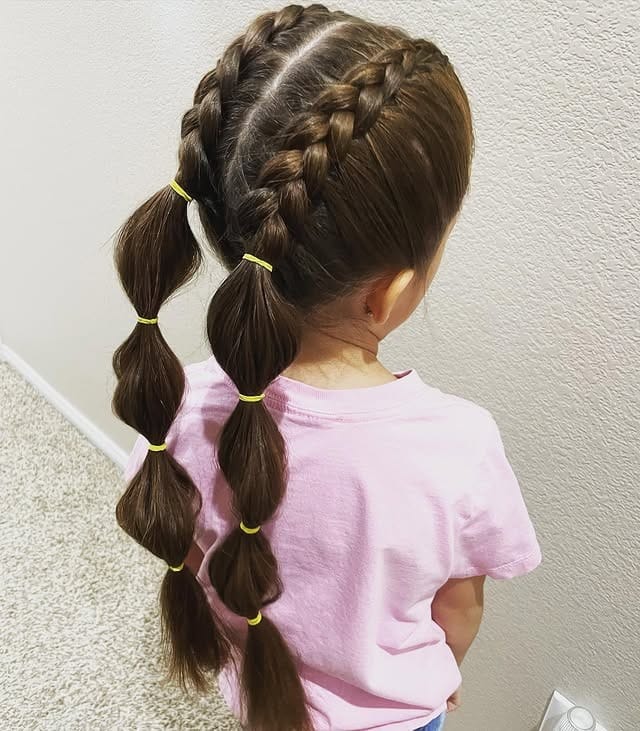 2. Bubble Ponytail Double Dutch Braids on Espresso Brown Hair - Double Dutch Braids