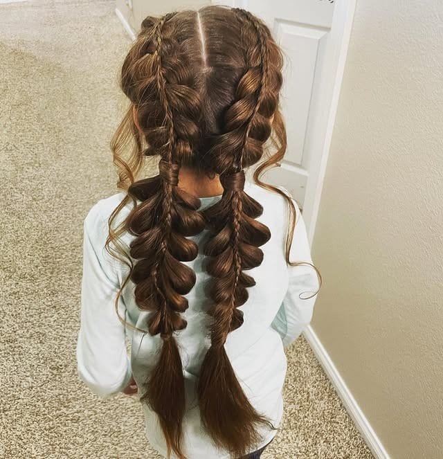 5. Chocolate Brown Bubble Braid Dutch Pigtails - Double Dutch Braids