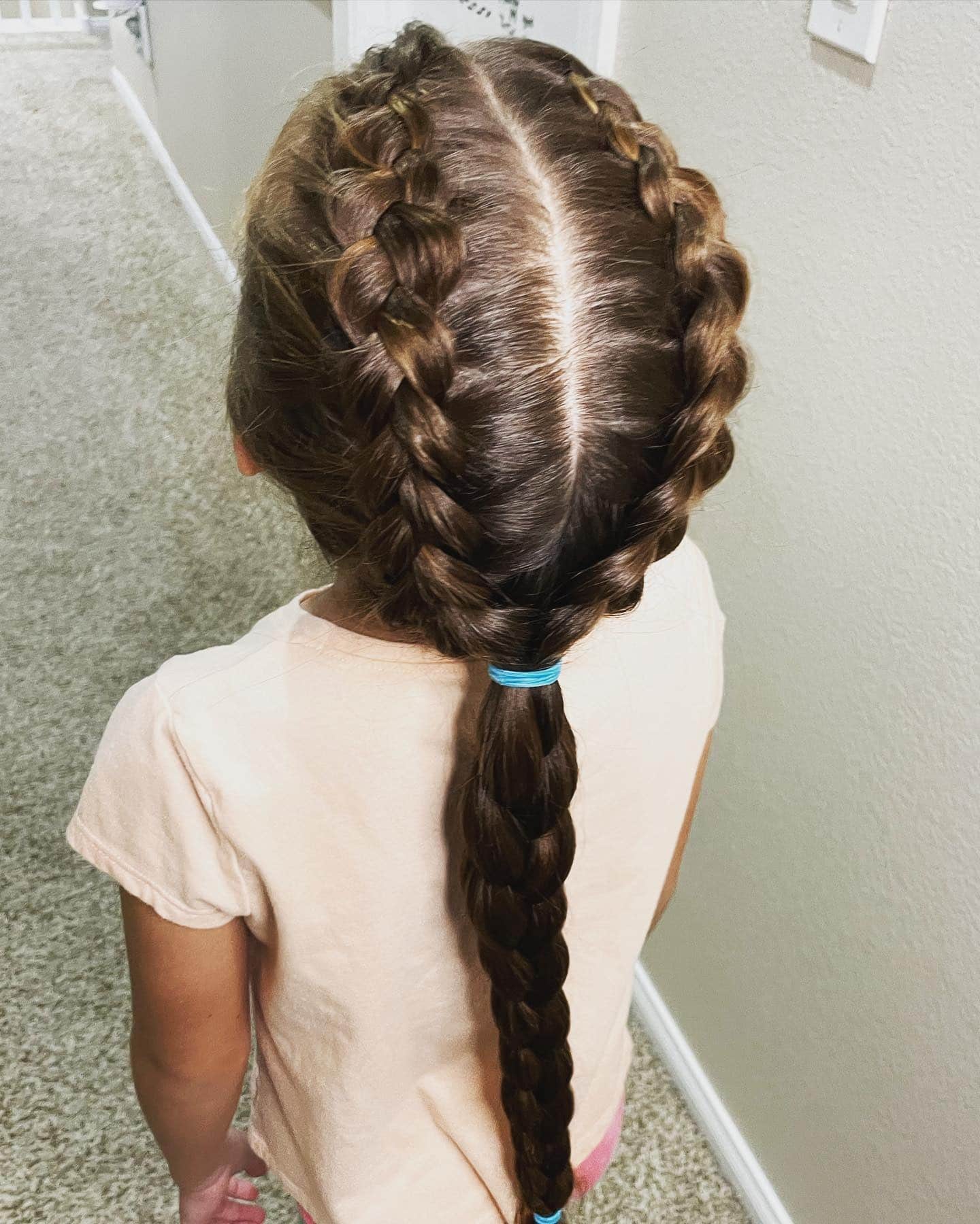 6. Long Brunette Dutch Braids into Single Plait - Double Dutch Braids