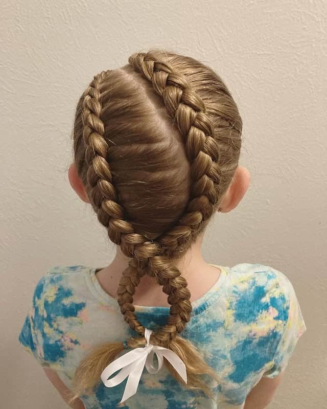 9. Golden Blonde Dutch Braids with Ribbon Tie - Double Dutch Braids