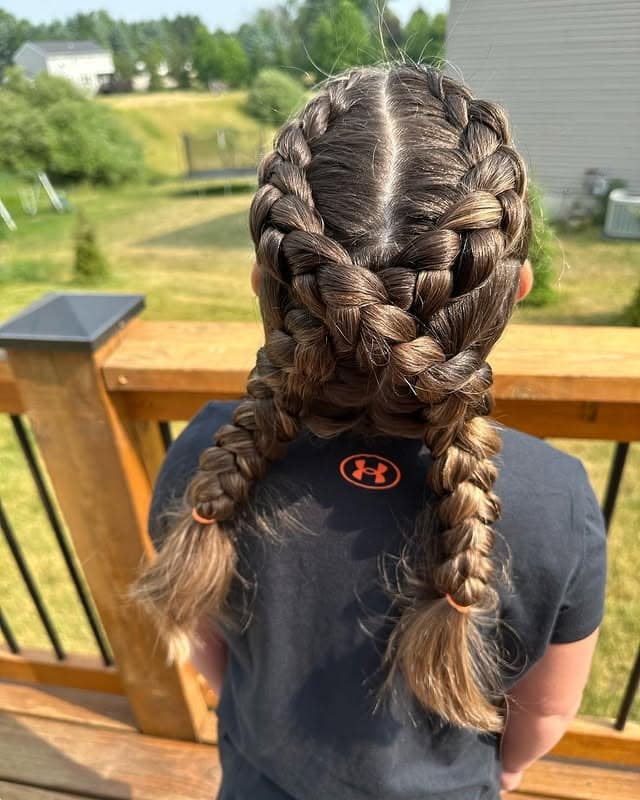 10. Thick Brunette Dutch Braids with Crisscross Detail - Double Dutch Braids
