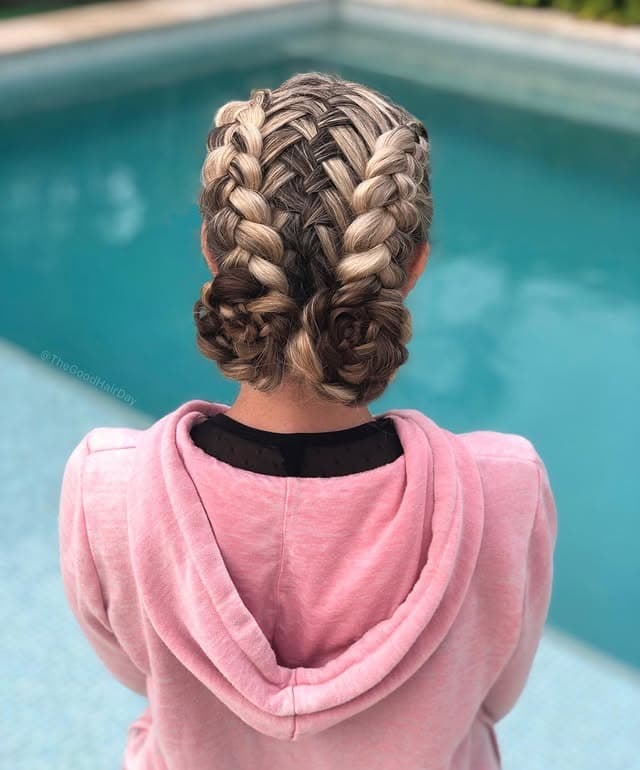 11. Platinum Blonde Double Dutch Braided Buns - Double Dutch Braids