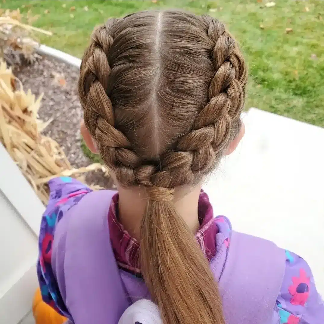 13. Light Brown Double Dutch Braids into Ponytail - Double Dutch Braids