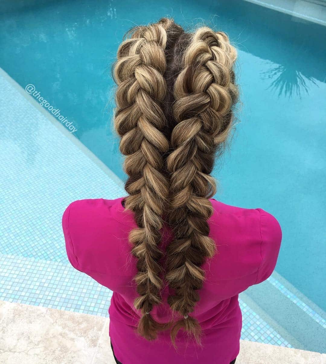 15. Beige Blonde Voluminous Double Dutch Braids - Double Dutch Braids