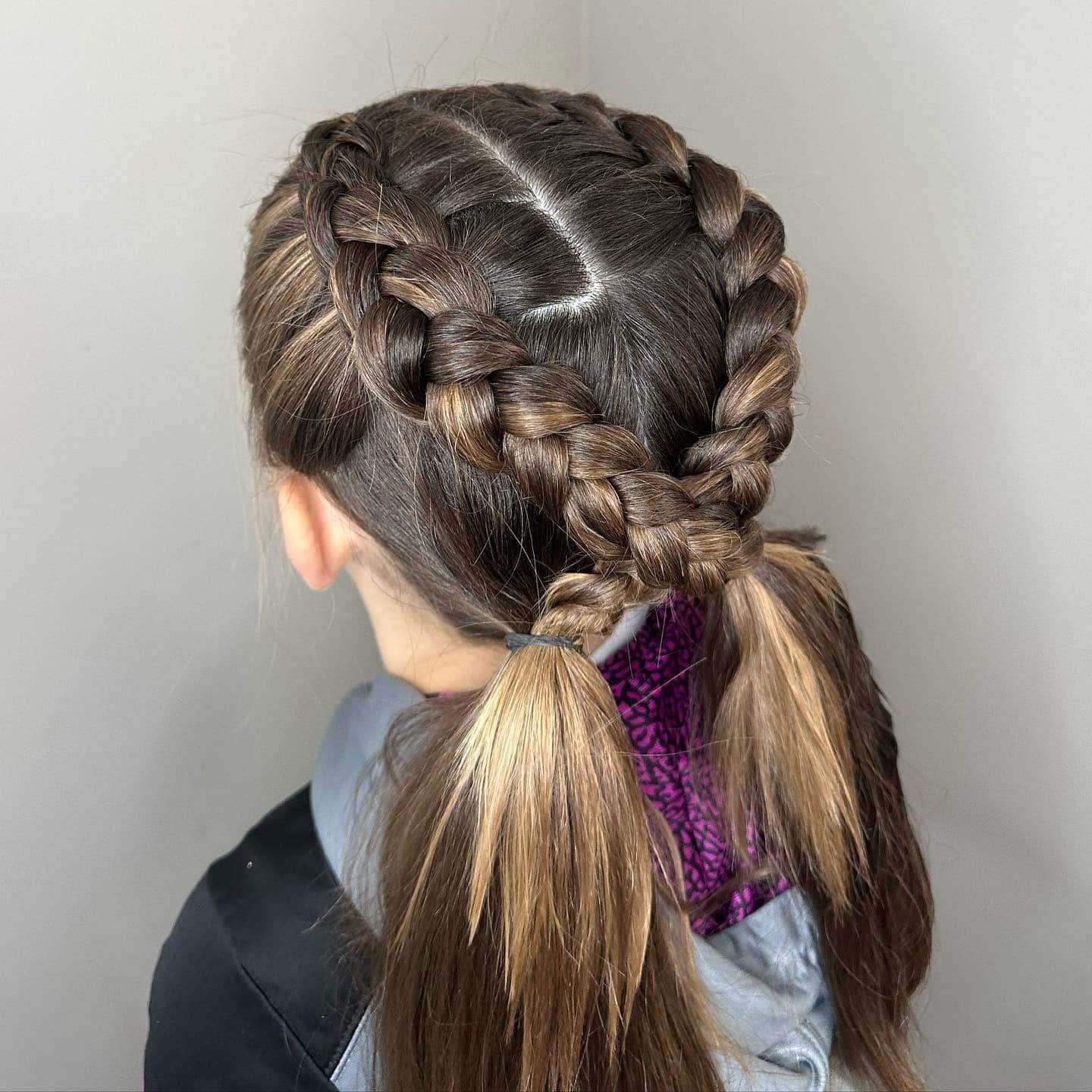 16. Brunette Dutch Braids with Low Pigtails - Double Dutch Braids