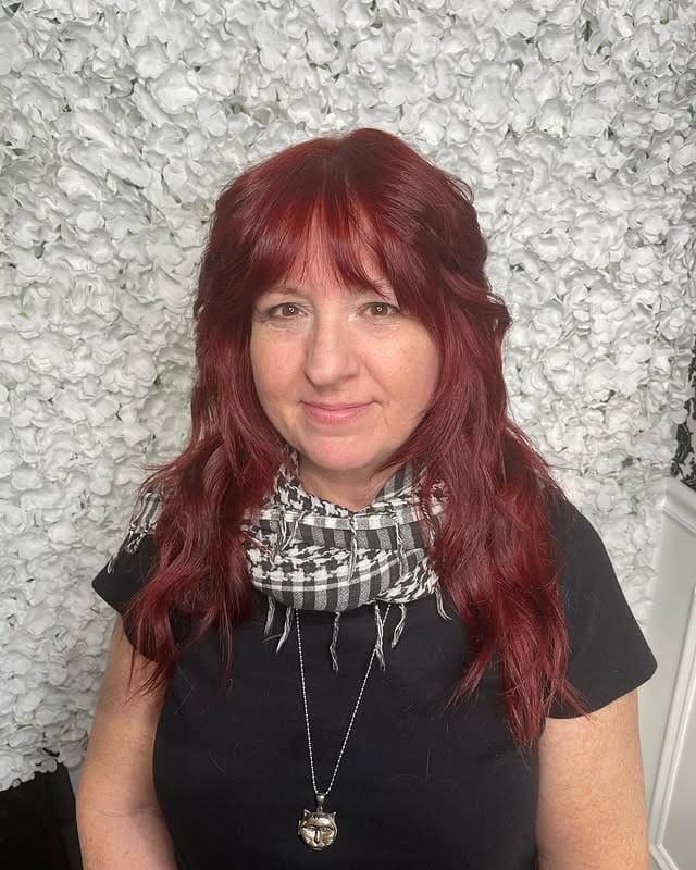 11. Deep Cherry Red Shag with Wispy Fringe - Long Shaggy Hair