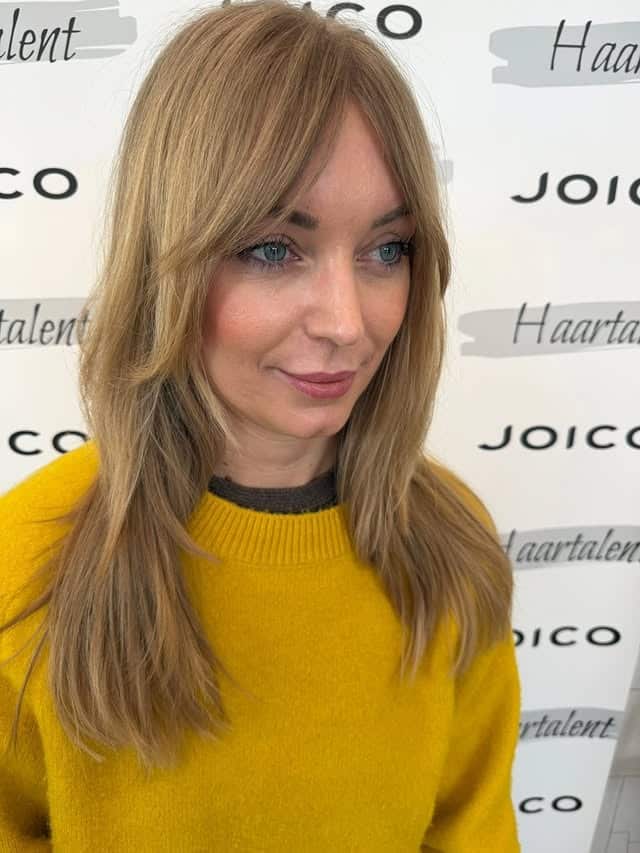 14. Sandy Blonde Feathered Shag with Long Fringe - Long Shaggy Hair