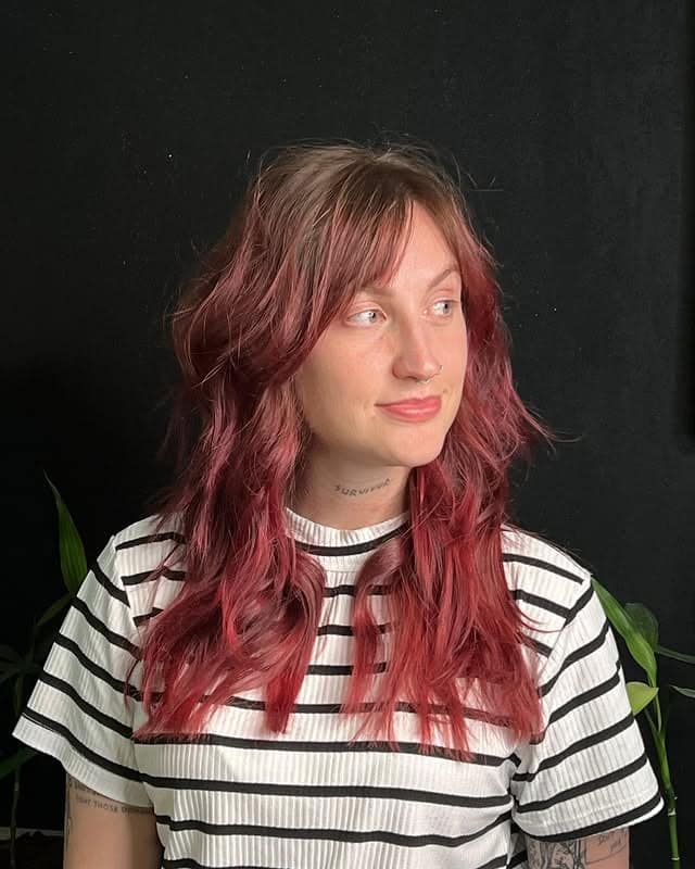 21. Raspberry Wine Shag with Curtain Fringe - Long Shaggy Hair
