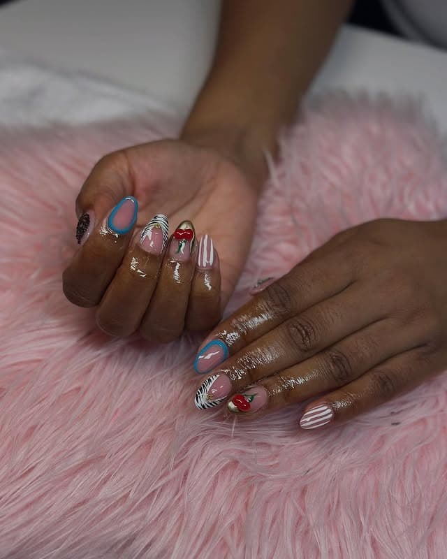 3. Cherry Pop Abstract Short Nails - short thanksgiving nail ideas