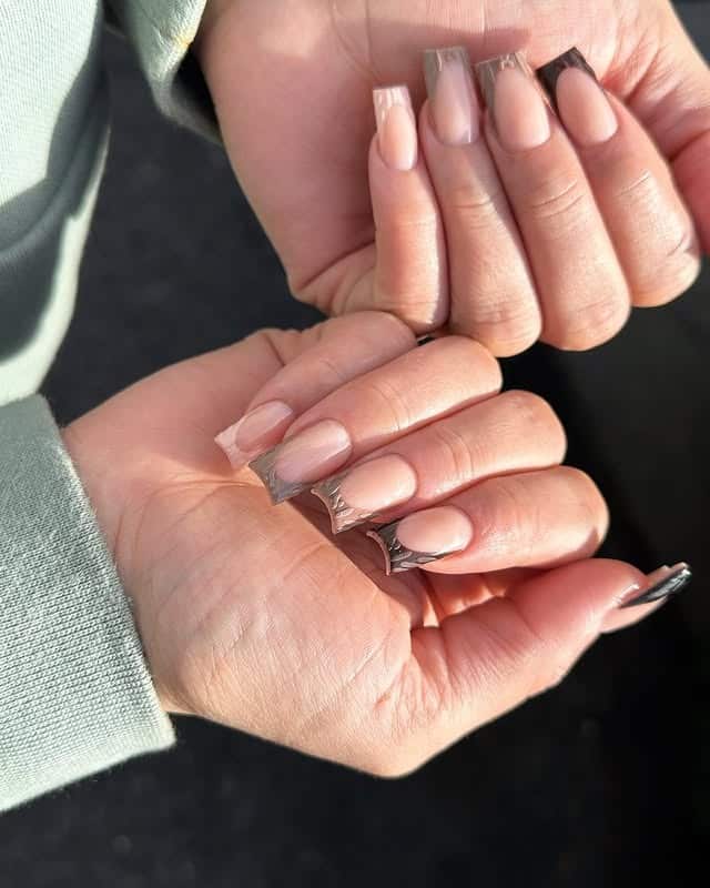 4. Smoky Chrome French Tip Nails - short thanksgiving nail ideas