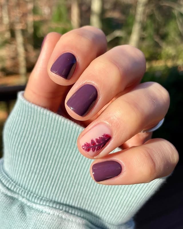 21. Plum Botanical Short Nails - short thanksgiving nail ideas