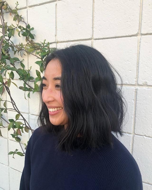 6. Natural Black Textured Bob - Messy Bob Haircut