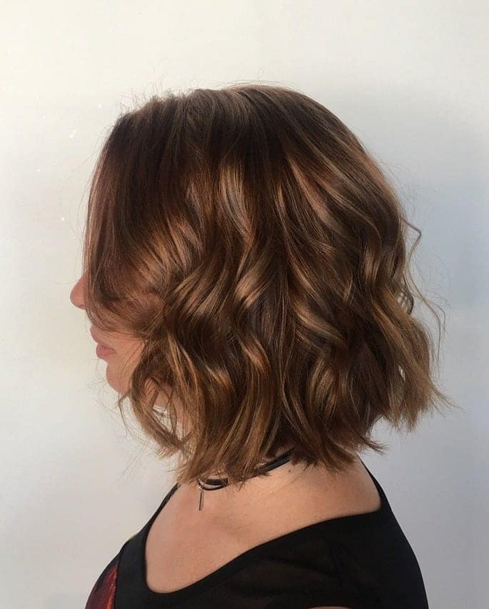 14. Cinnamon Brown Wavy Bob - Messy Bob Haircut