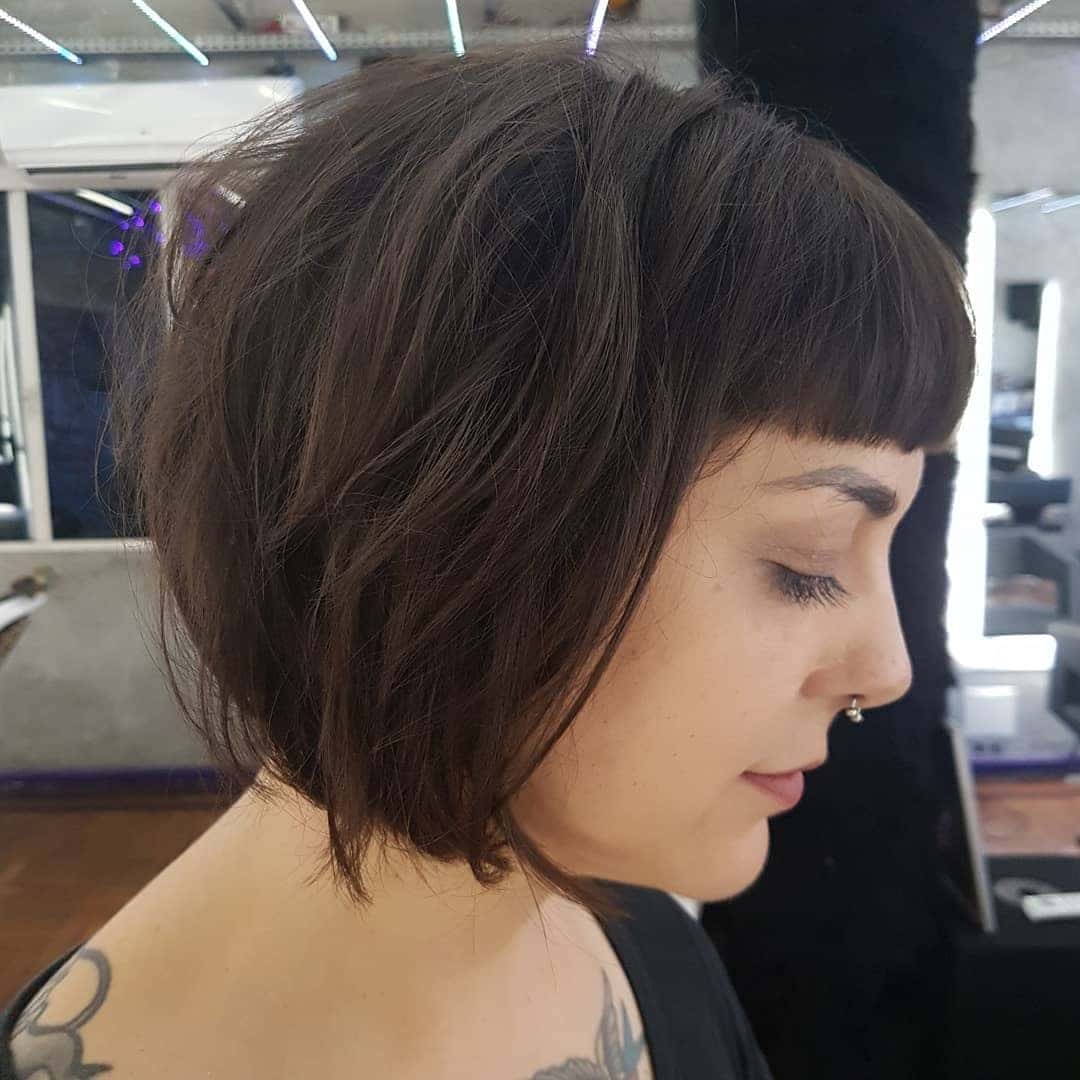 15. Dark Brunette Bob with Micro Fringe - Messy Bob Haircut