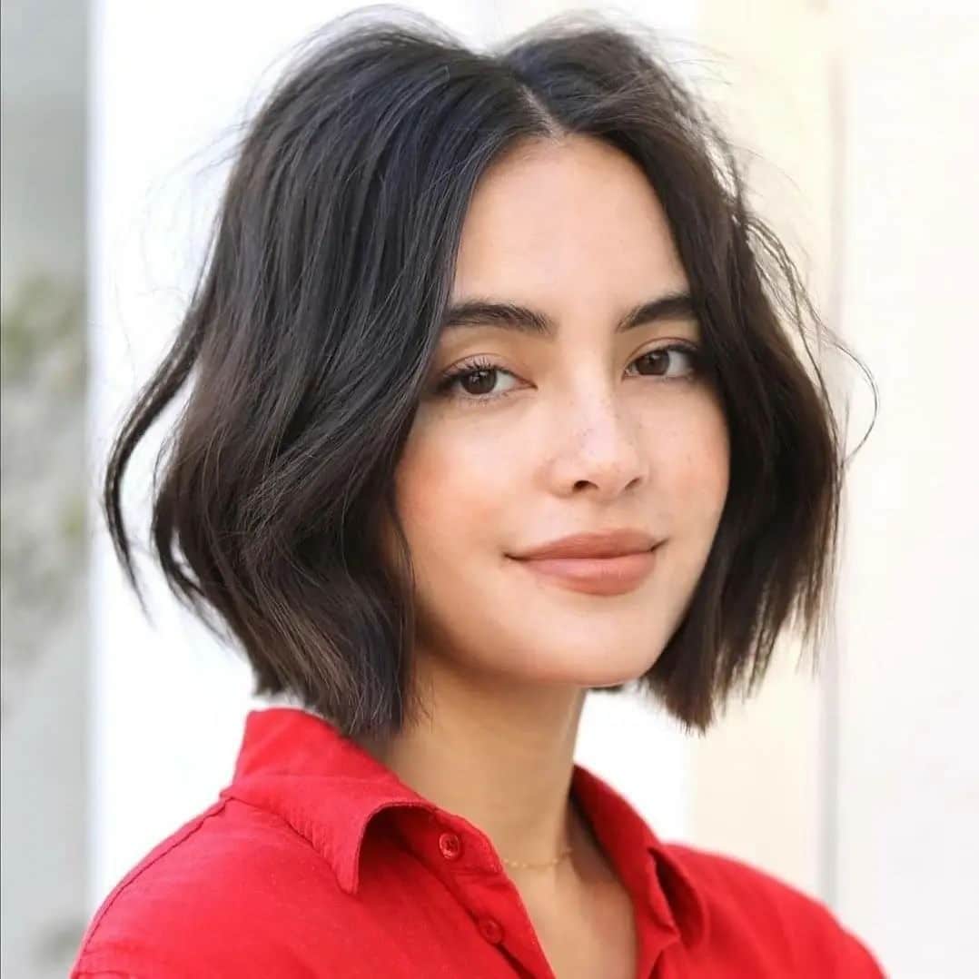 19. Soft Black French Bob - Messy Bob Haircut