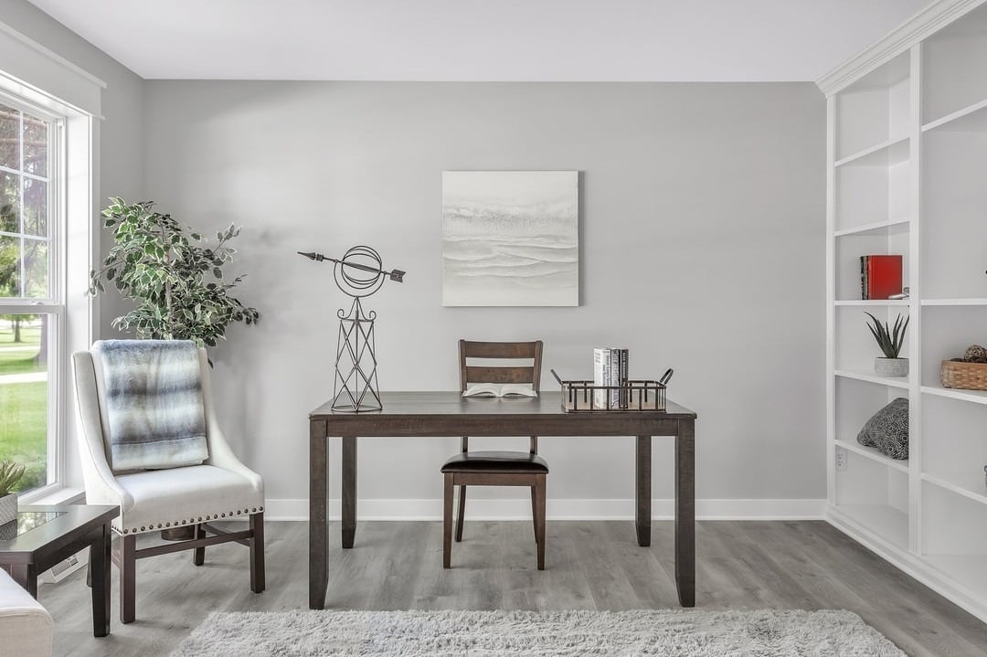5. Light Gray Minimalist Study Space - minimalist home office ideas