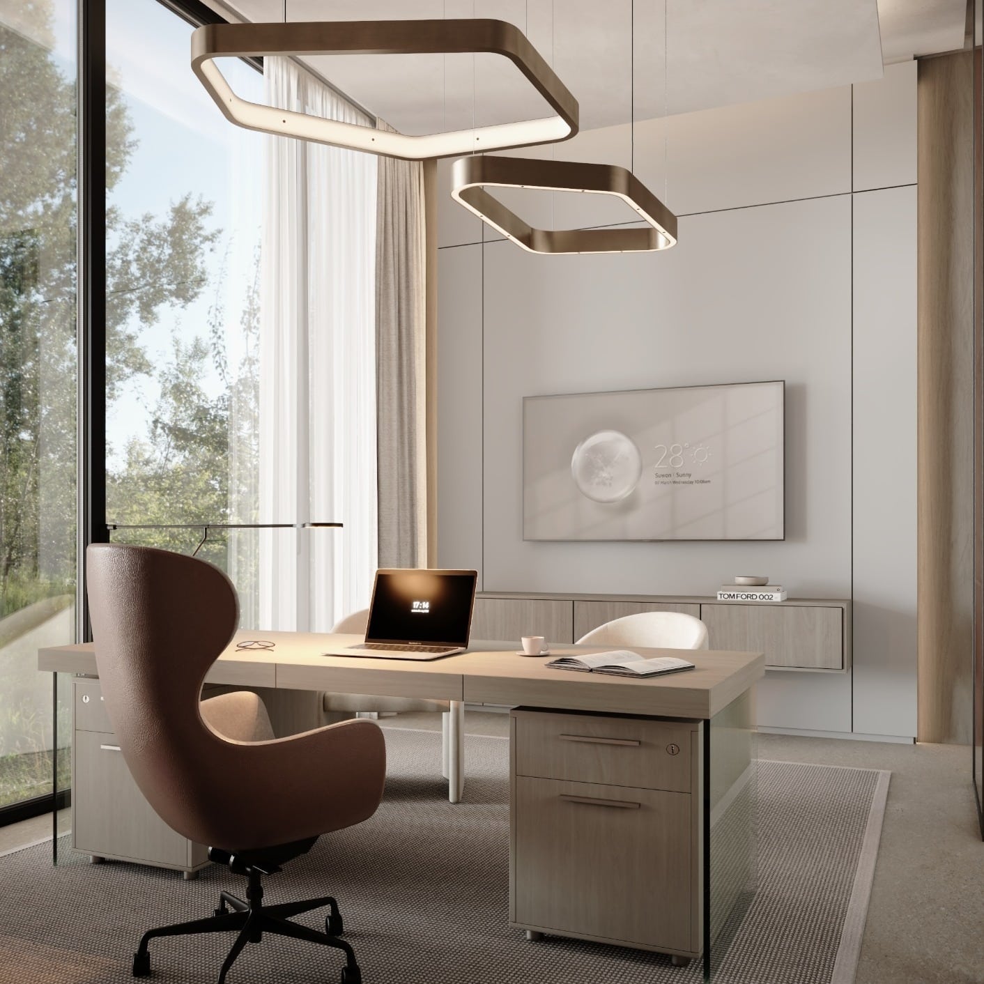 8. Bright Neutral Executive Office Design - minimalist home office ideas