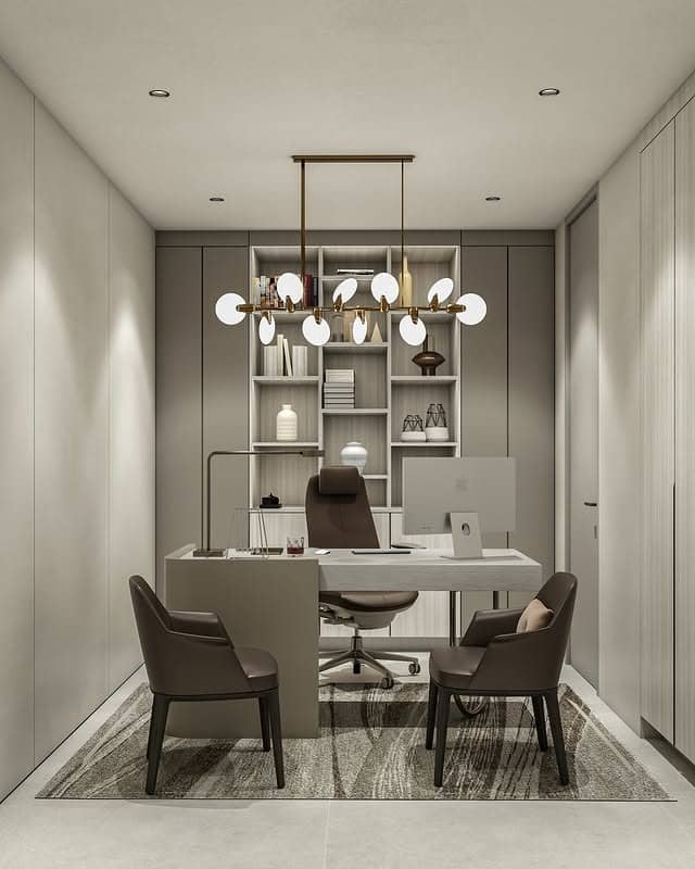 18. Luxury Greige Executive Home Office - minimalist home office ideas