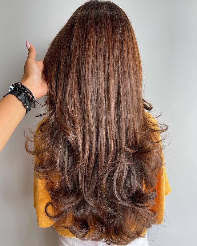 3. Layered Mocha Toffee Blowout - Chocolate Toffee Hair Color