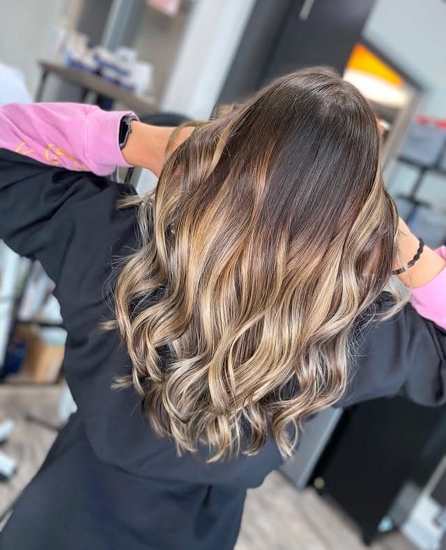 14. Ash Chocolate Toffee Balayage Waves - Chocolate Toffee Hair Color
