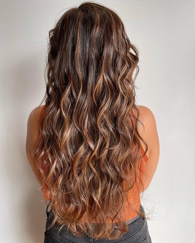 15. Long Chocolate Toffee Ribbon Waves - Chocolate Toffee Hair Color