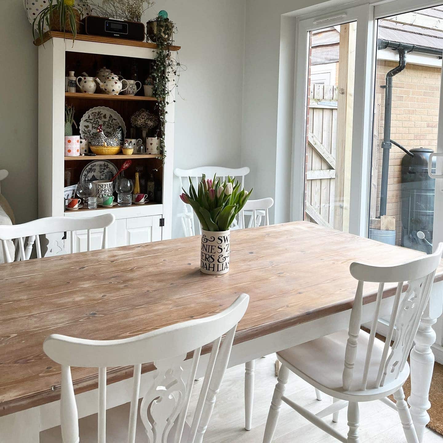 9. Rustic White and Natural Wood Kitchen Table Idea - kitchen table ideas