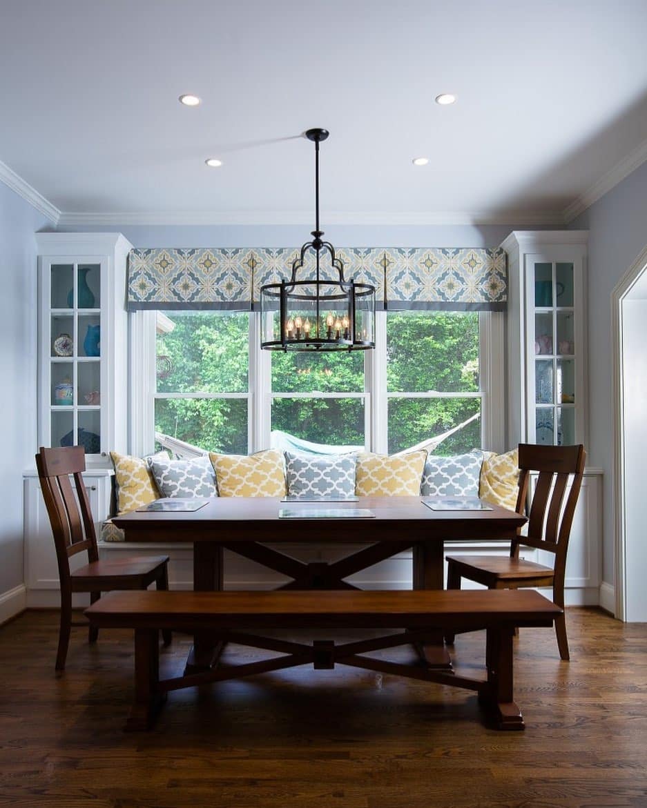 11. Espresso Brown and Soft Blue Banquette Kitchen Table Idea - kitchen table ideas