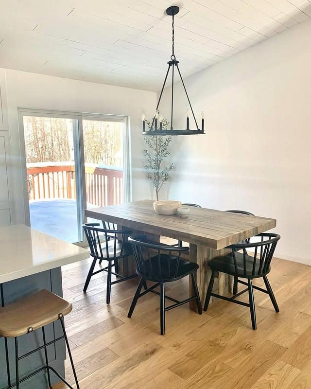 13. Rustic Oak and Black Farmhouse Kitchen Table Idea - kitchen table ideas