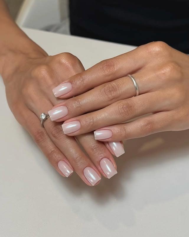 3. Pearl Chrome Glazed Short Nails - cute nail ideas for short nails
