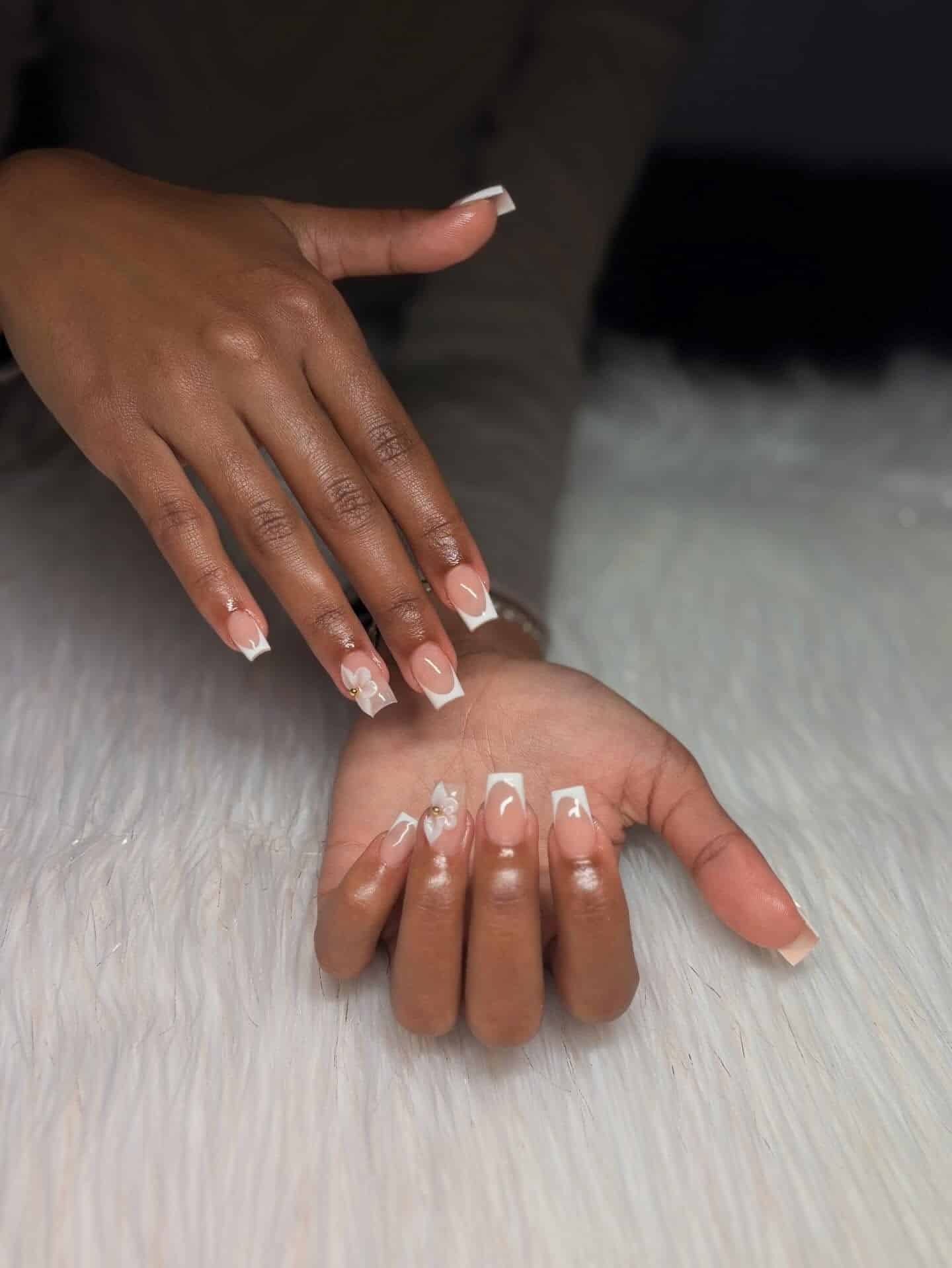7. 3D Floral French Tip Nails - cute nail ideas for short nails