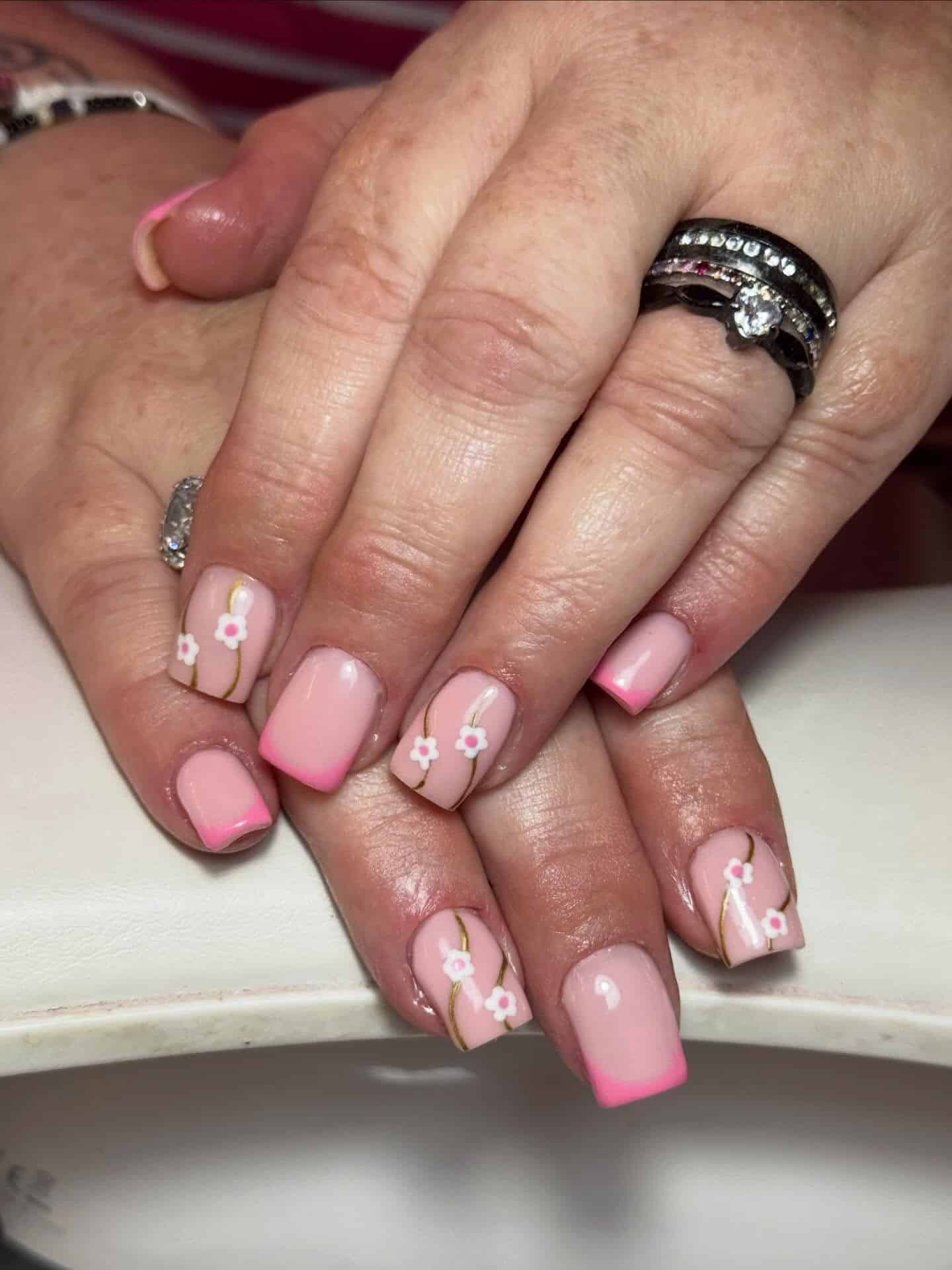 14. Baby Pink Floral Ombre Nails - cute nail ideas for short nails