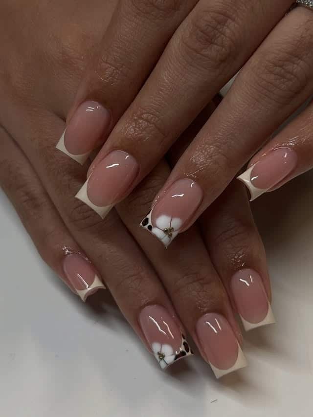 18. Minimal White Flower French Nails - cute nail ideas for short nails