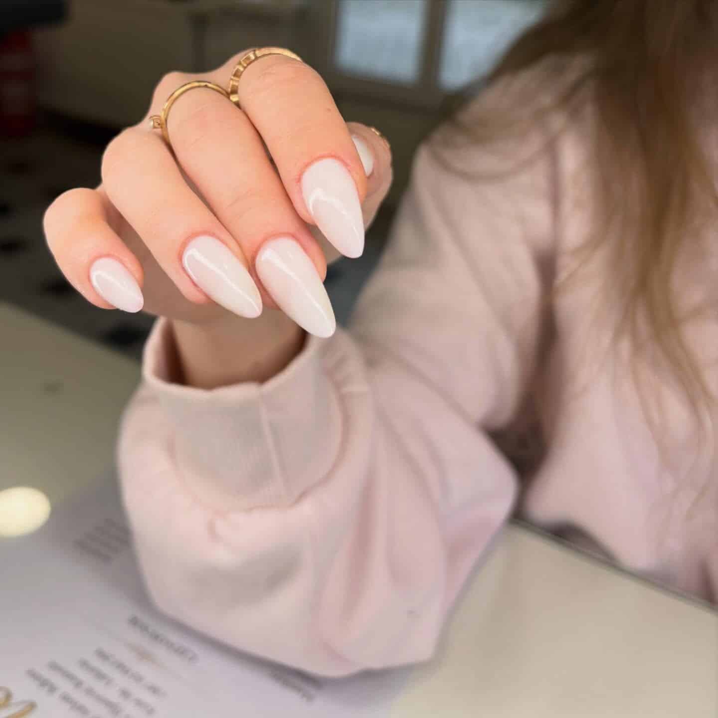 3. Soft Milky Pink Almond Nails - milky nail ideas