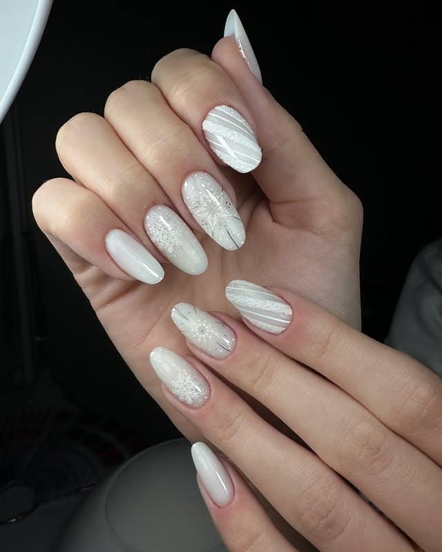8. Winter Milky White Nail Art - milky nail ideas