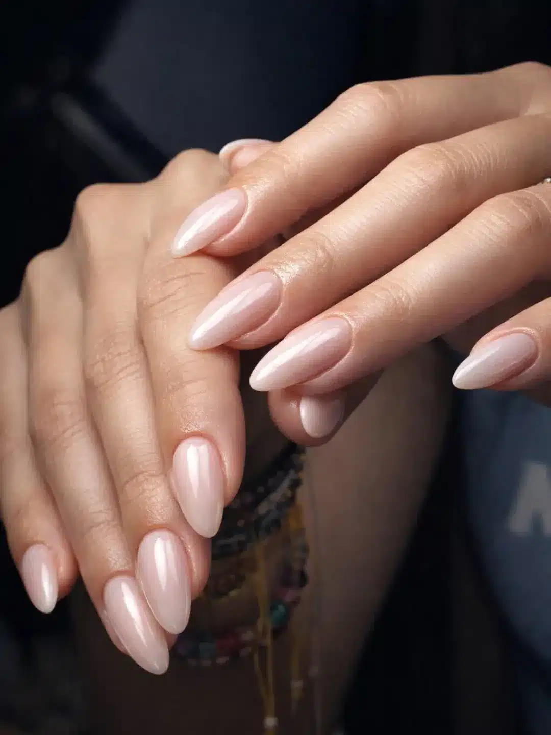 9. Milky Baby Pink Almond Nails - milky nail ideas