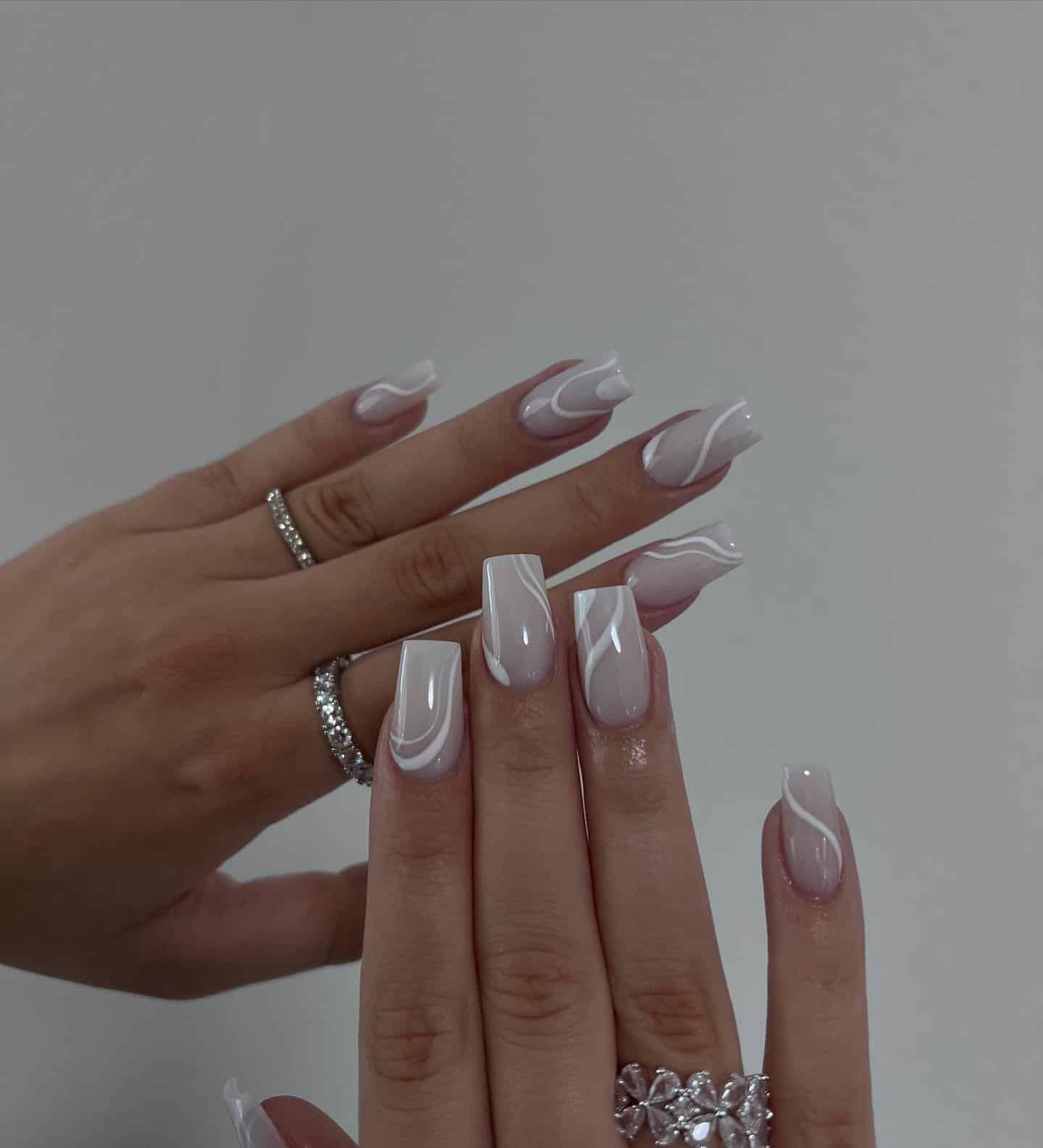 17. Abstract Milky White Square Nails - milky nail ideas