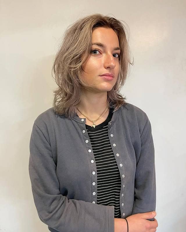 5. Ash Beige Shoulder-Length Wolf Cut - Layered Wolf Haircut