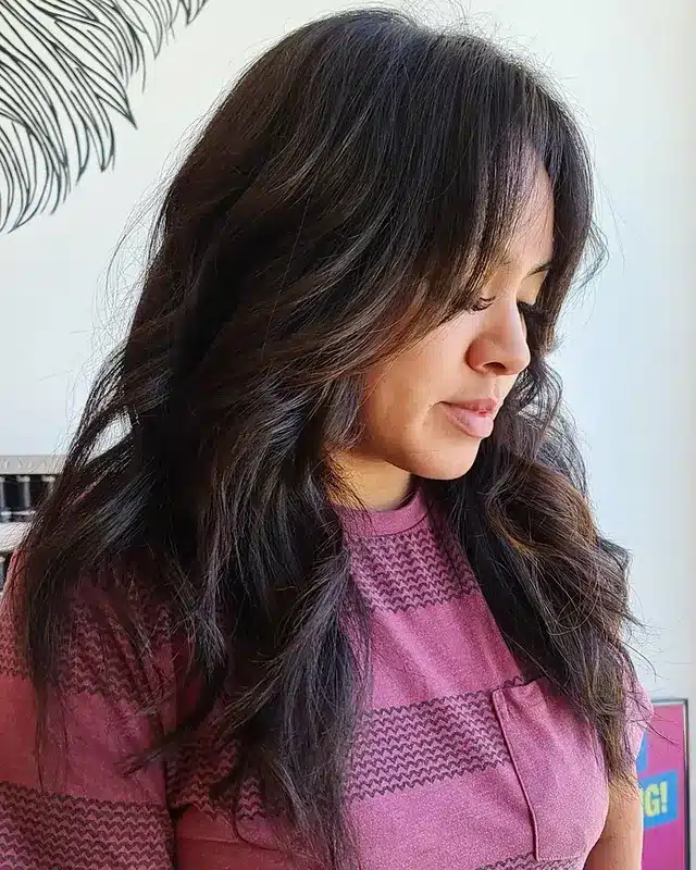 10. Dark Chocolate Wolf Cut with Curtain Bangs - Layered Wolf Haircut