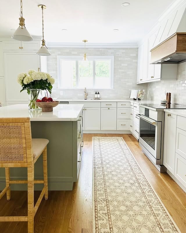 9. Sage Green Island Kitchen With White Cabinets - sage green kitchen ideas