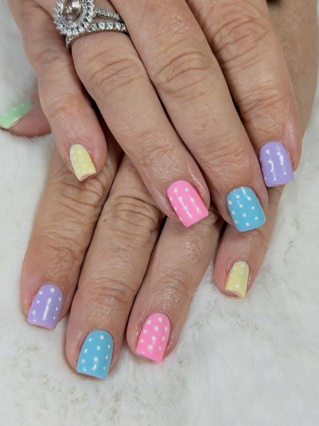 2. Pastel Polka Dot Square Nails - easter nail ideas