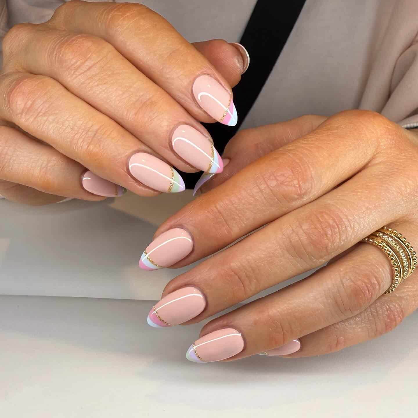 5. Minimal Pastel French Almond Nails - easter nail ideas