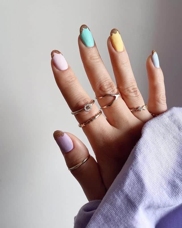 9. Pastel Matte Nails with Gold Glitter Tips - easter nail ideas