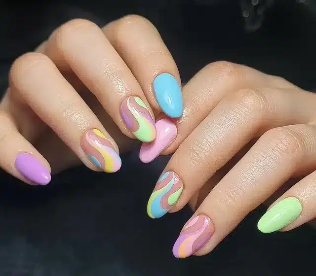 14. Pastel Swirl Almond Nails - easter nail ideas