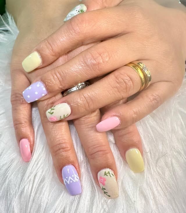 19. Pastel Easter Egg Short Nails - easter nail ideas